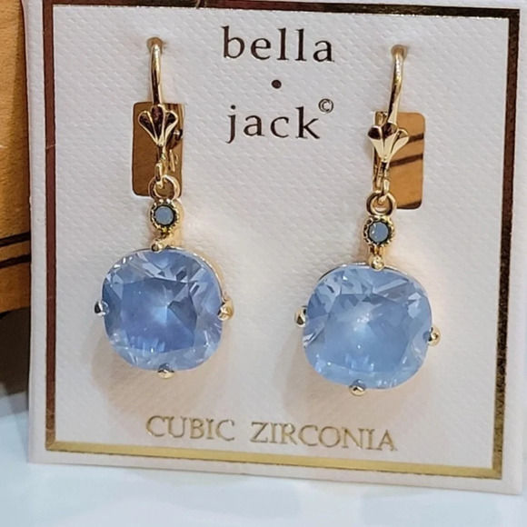 BELLA JACK Gold-Tone Sky-Blue Crackle Cubic Zirconia Dangle Drop Earrings NWT - Picture 1 of 3